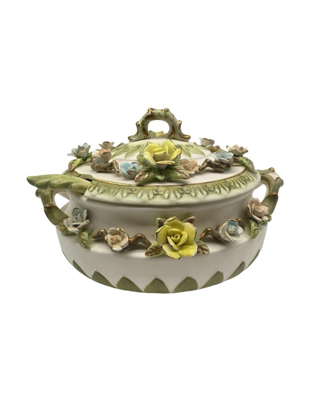 Lenwile Ardalt Fine Tureen, Lid and Ladle Set # 7004 Capodimonte Style Flowers